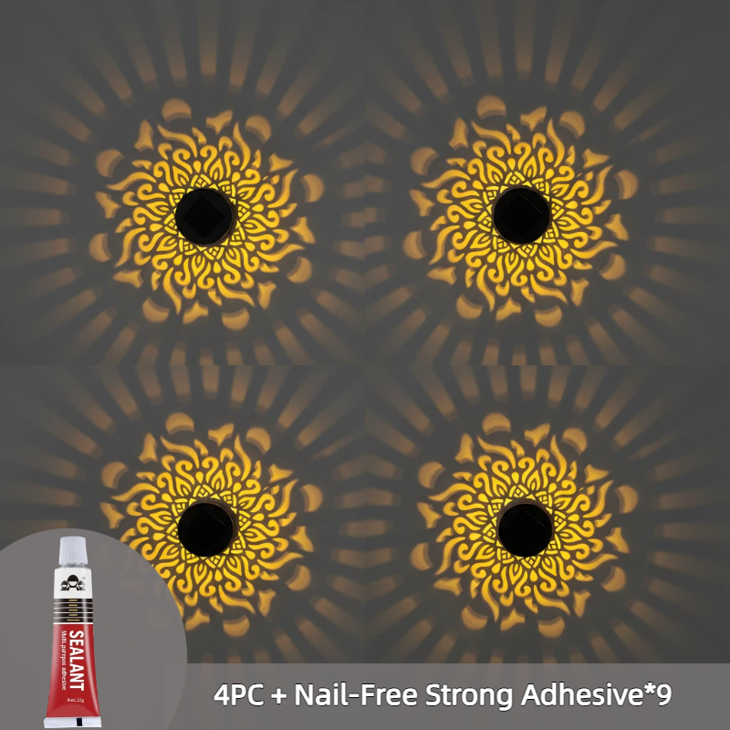 SunMandala – Warm Amber Projection Lamp – 4PC + Nail-Free Strong Adhesive*9