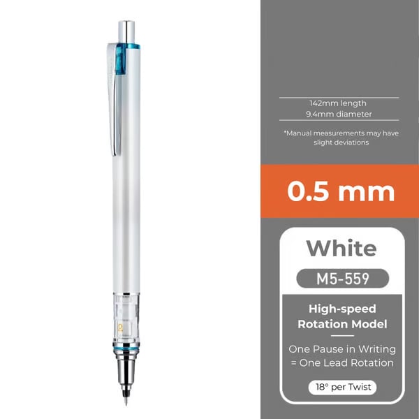 WritePro – Advance Mechanical Pencil M5-559, 0.3 mm – 0.7 mm – White 0.5 mm