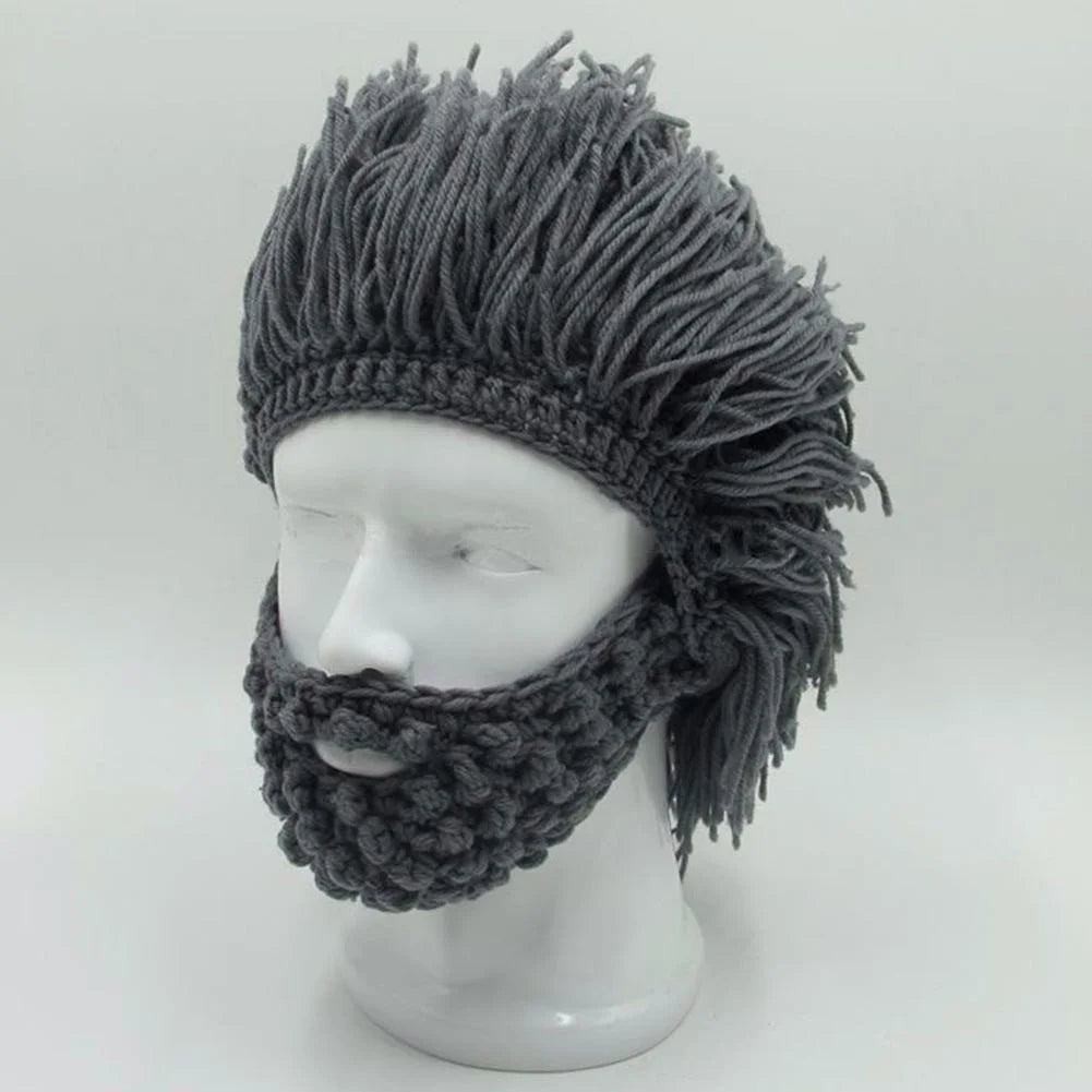 Acrylic Punk Style Beanie with Attached Straight Hair Wig and Knitted Beard – image 10