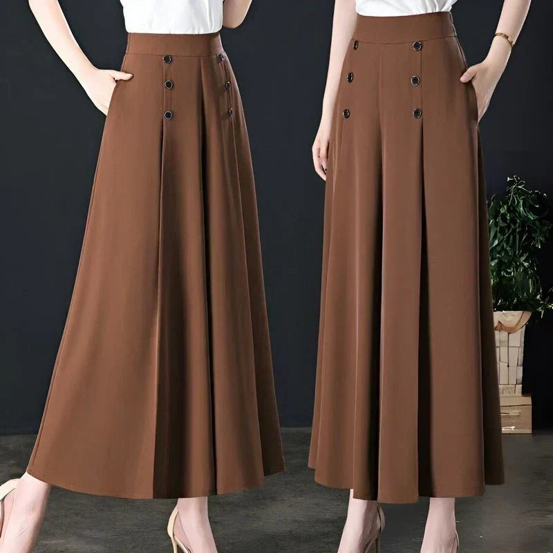 BelleFlow – Flattering Wide Leg Comfort Trousers – Dark Brown / XS