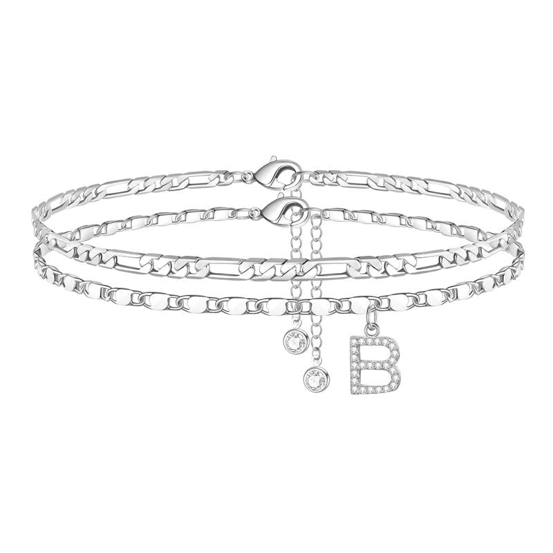 ShineScript – Layered Anklet Bracelets with Letters – Silver / B