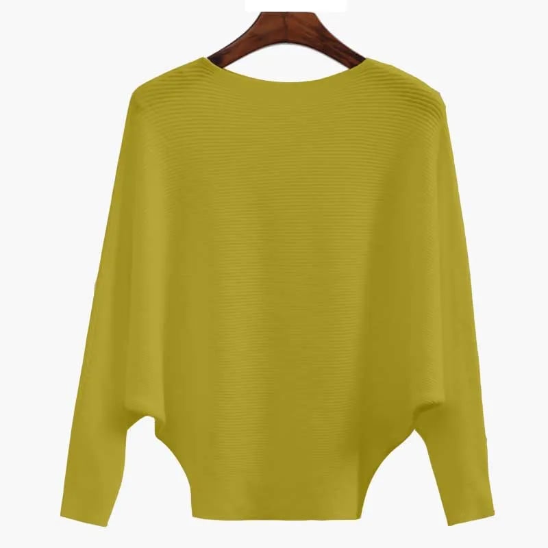 CozyWave – Women’s Boat Neck Bat Sleeve Knitted Sweater – yellow / One Size