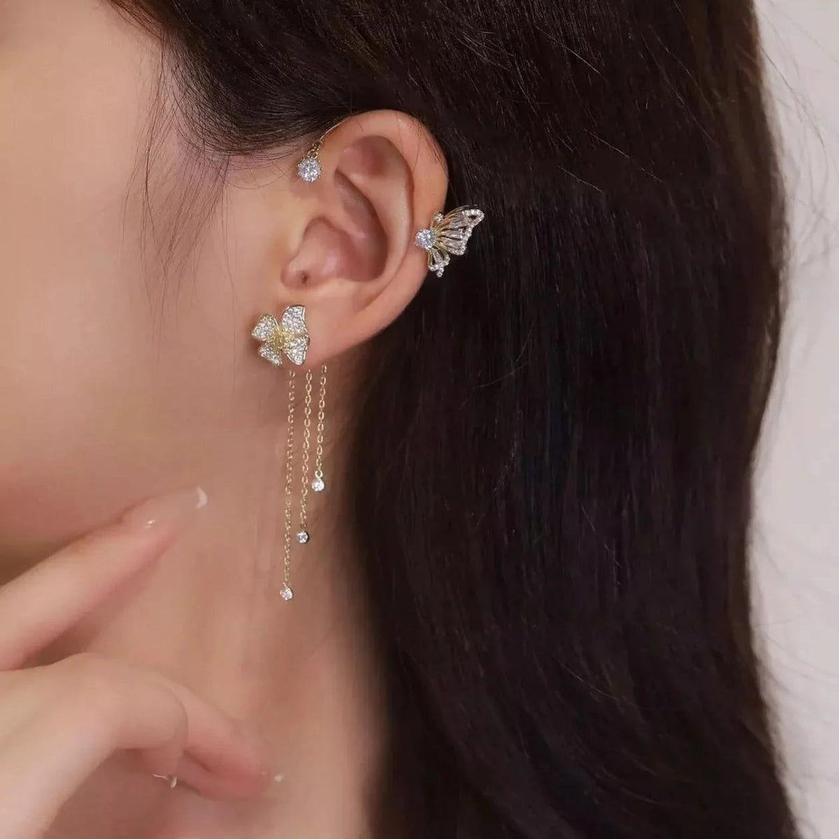 ButterGlow – Cubic Zirconia Butterfly Fringe Earrings – image 13