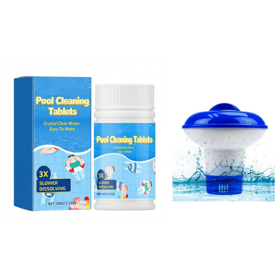 SparklingBlue – Pool Water Purifier Tabs – Cleaning Tablets + Floating Box / Buy 1