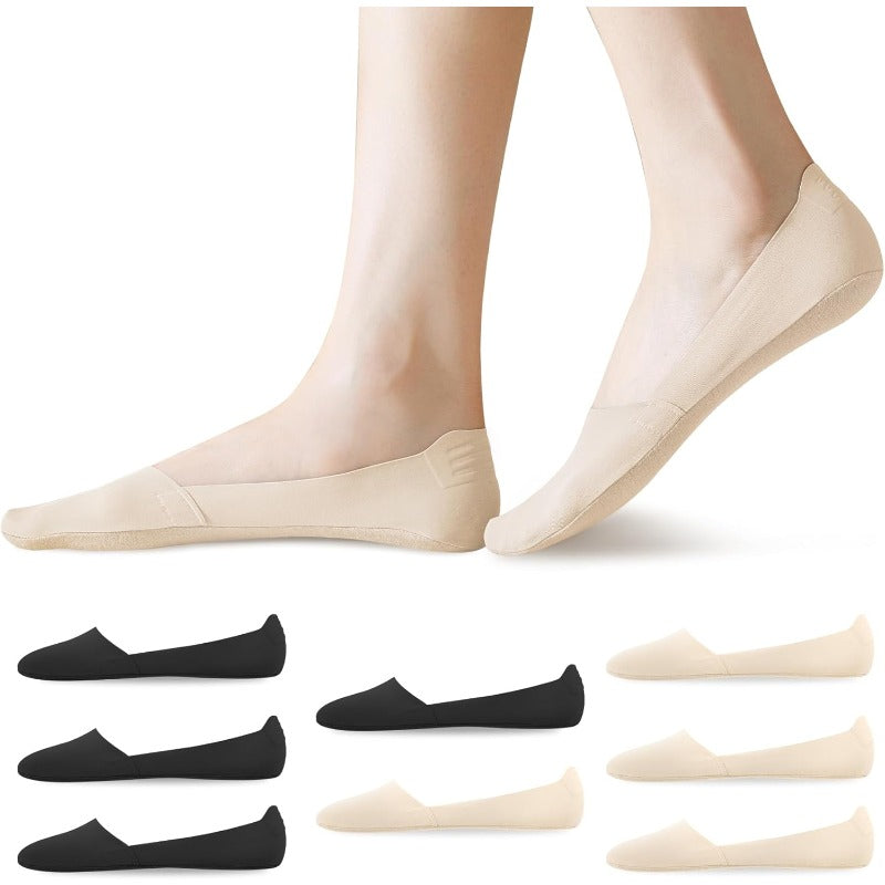 CloudStep - Breathable Cotton No-Show Socks – 4 Black + 4 Beige / 1 Pack (8 Pairs)