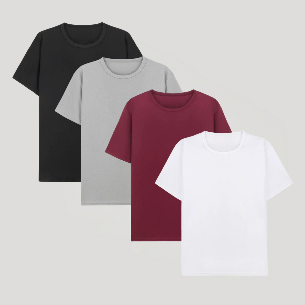 PrimeWear – Athletic Comfort Short Sleeve T Shirt Pack – Black+White+Red wine+Gray / S