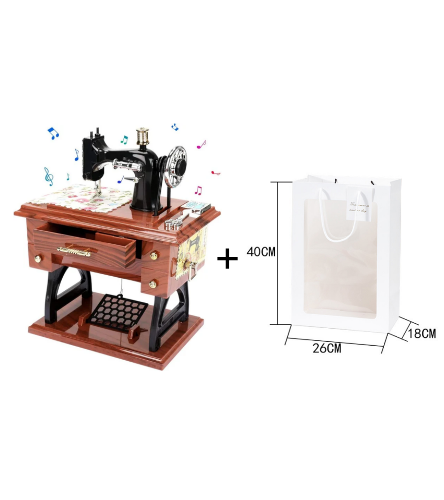 SewMelody – Wooden Sewing Machine Music Box – BUY 1 / With Gift Bag Set