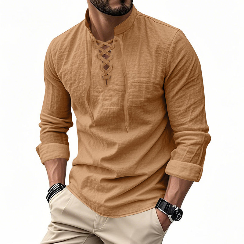 ClassicTie – Men’s Modern Stand Collar Buttoned Shirt – Earthy Yellow / S