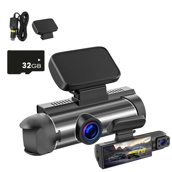DriveScope – 4 Lens 360° Car Dash Camera System – Dual recording (front and interior) + 32G Memory Card