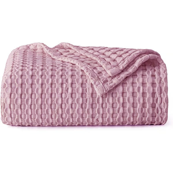 CloudWeave – Breathable Luxury Waffle Blanket – Dusty Rose (150x200cm (59" x 79")