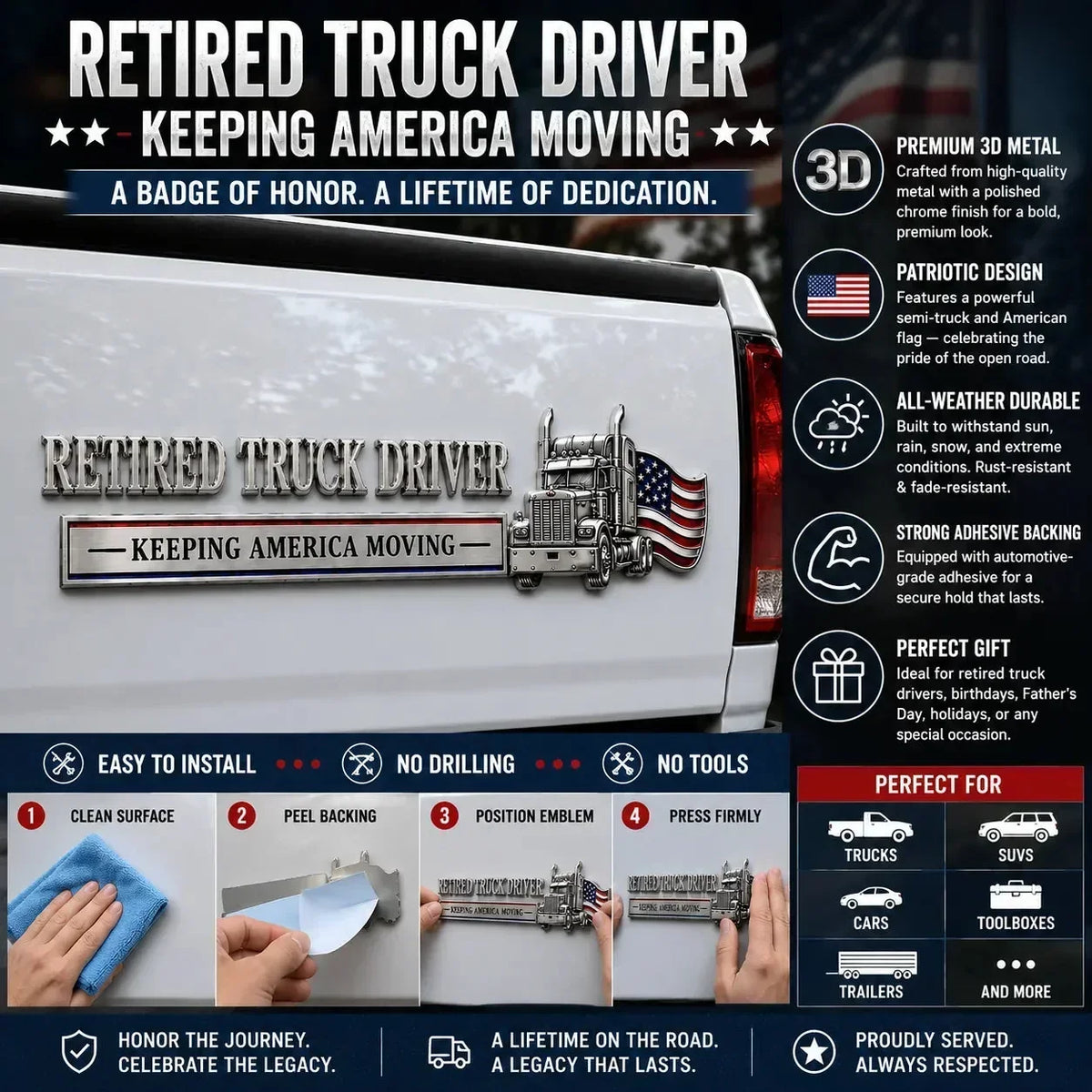 RoadLegacy – Retired Truck Driver Tribute Emblem – image 4