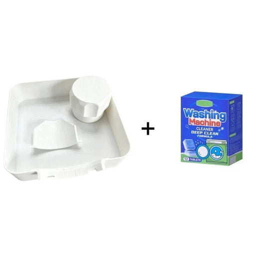 DryNest – Universal Laundry Drain Pan – White 1 Set / Drain Pan+Machine Cleaning Tablets / Buy 1