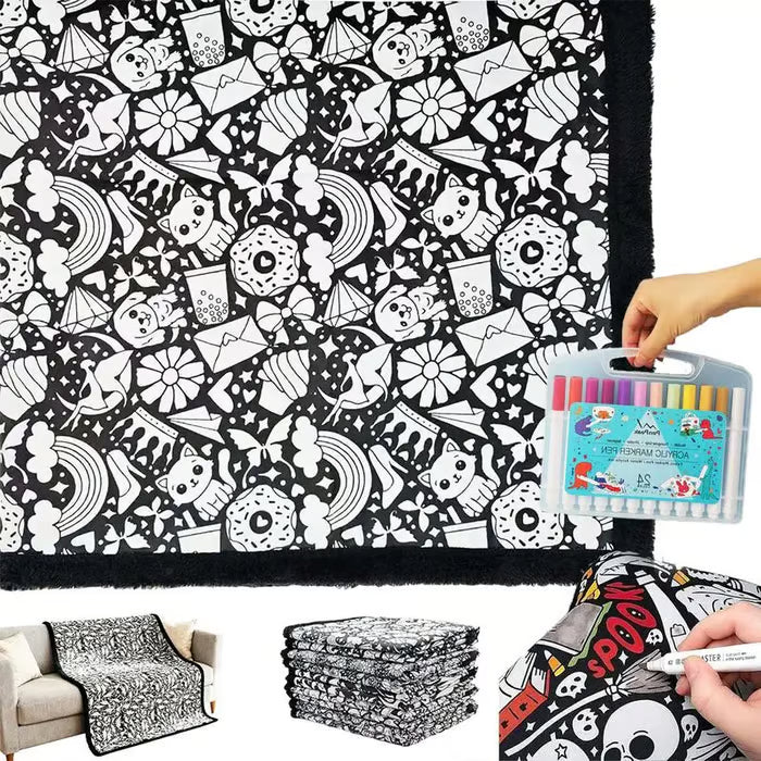DoodleBlanket – 50×60 DIY Coloring Fleece Throw with 24 Marker Pens – image 5