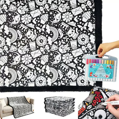 DoodleBlanket – 50×60 DIY Coloring Fleece Throw with 24 Marker Pens – image 5