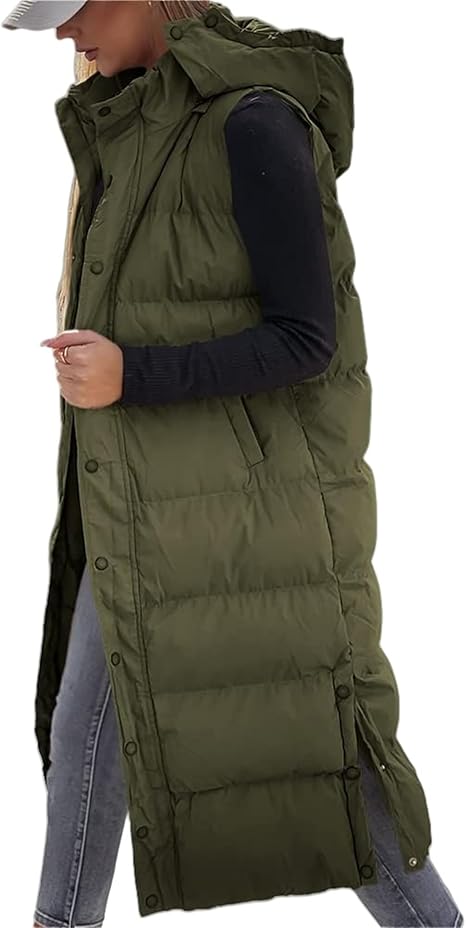 QuiltChic – Women's Long Puffer Vest with Hood – image 4