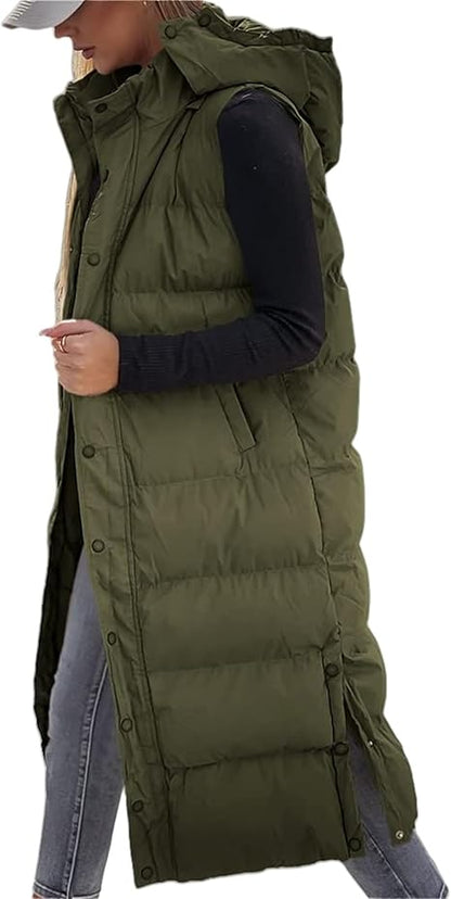 QuiltChic – Women's Long Puffer Vest with Hood – image 4