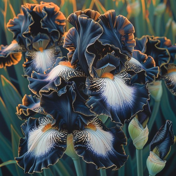 BloomAura – Exotic Tall Bearded Iris Flower – Midnight Ember / 2 Iris Rhizomes