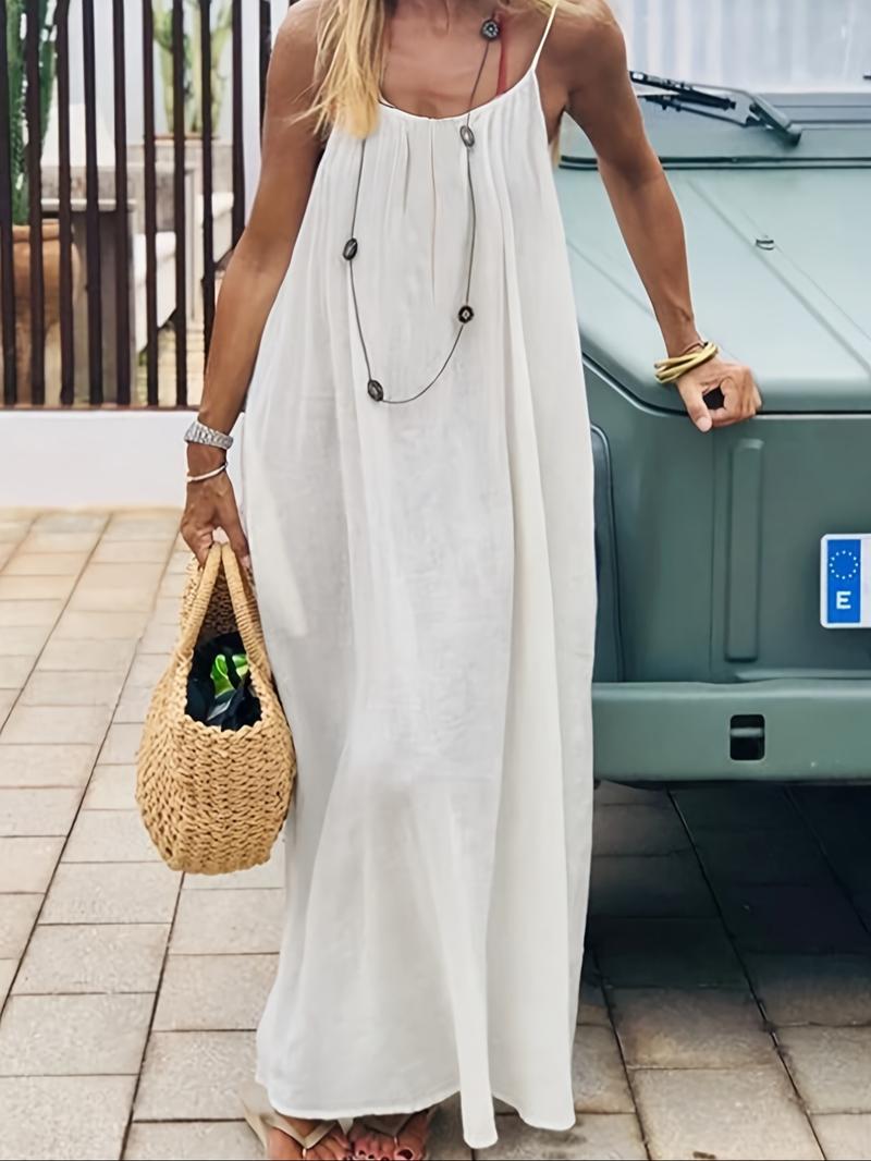 LuxeLounge – Elegant Sleeveless Cami Lounge Dress – Off White / S