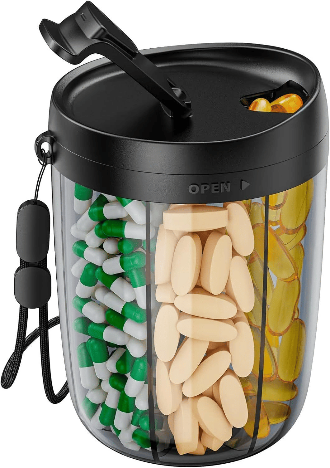 DailyMeds – 6 Compartment Pill Storage Container – Black