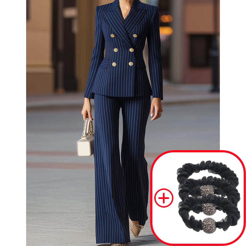 BossEra – Women’s Tailored Pinstripe Suit – Navy / S / Suit + Hair ties (3 Pcs)