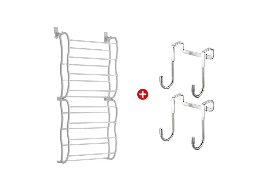HomeStack – Vertical Space Saving Shoe Storage Rack – White + Door hooks*2 / 8-Tier