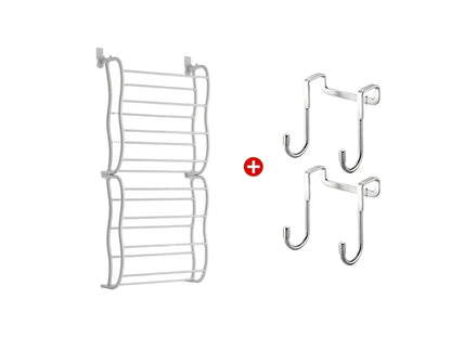 HomeStack – Vertical Space Saving Shoe Storage Rack – White + Door hooks*2 / 8-Tier