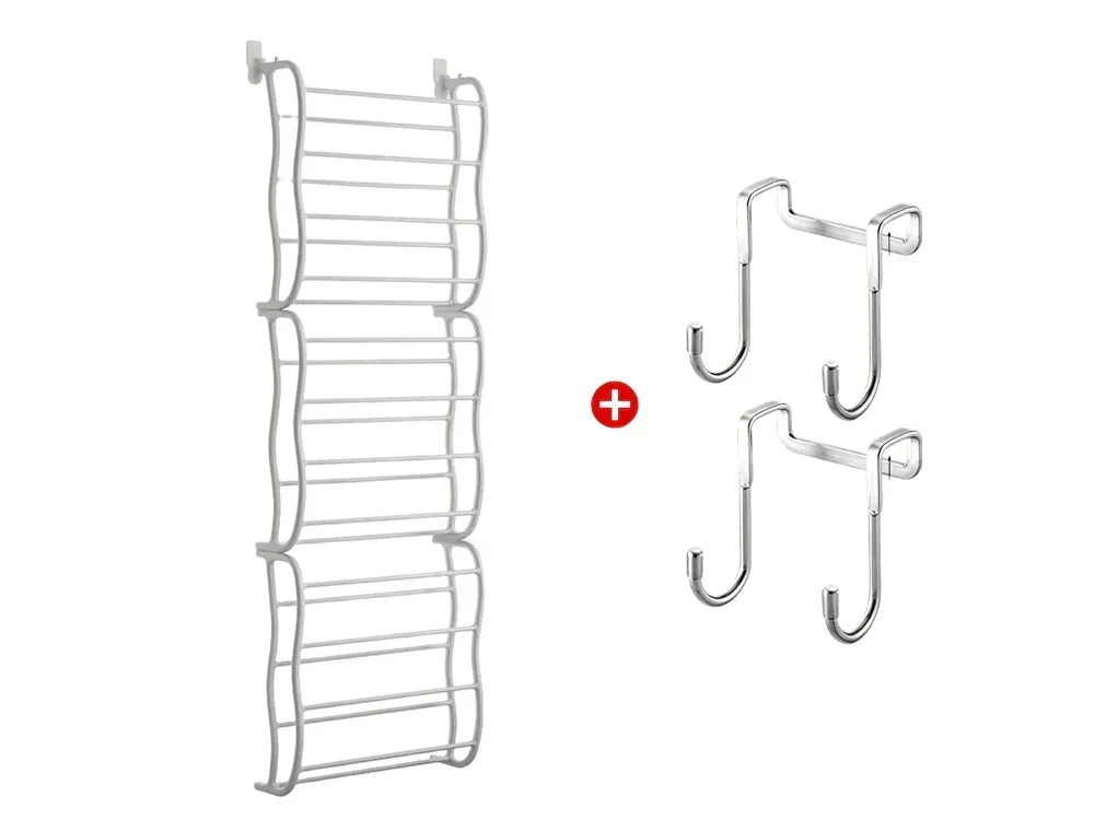 HomeStack – Vertical Space Saving Shoe Storage Rack – White + Door hooks*2 / 12-Tier