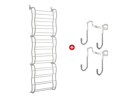HomeStack – Vertical Space Saving Shoe Storage Rack – White + Door hooks*2 / 12-Tier