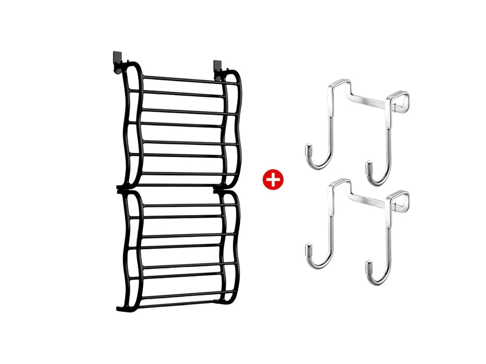 HomeStack – Vertical Space Saving Shoe Storage Rack – Black + Door hooks*2 / 8-Tier