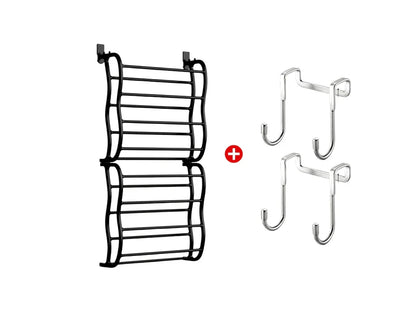 HomeStack – Vertical Space Saving Shoe Storage Rack – Black + Door hooks*2 / 8-Tier