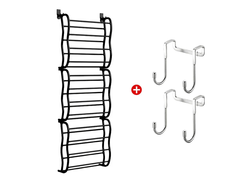 HomeStack – Vertical Space Saving Shoe Storage Rack – Black + Door hooks*2 / 12-Tier