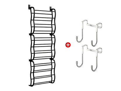 HomeStack – Vertical Space Saving Shoe Storage Rack – Black + Door hooks*2 / 12-Tier