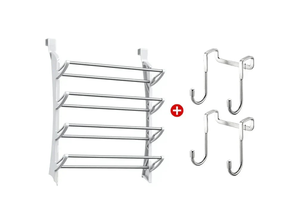 HomeStack – Vertical Space Saving Shoe Storage Rack – White (New) + Door hooks*2 / 4-Tier