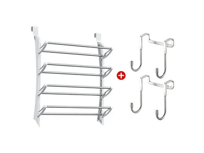 HomeStack – Vertical Space Saving Shoe Storage Rack – White (New) + Door hooks*2 / 4-Tier