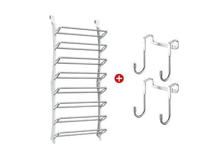 HomeStack – Vertical Space Saving Shoe Storage Rack – White (New) + Door hooks*2 / 8-Tier