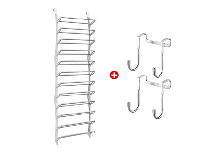 HomeStack – Vertical Space Saving Shoe Storage Rack – White (New) + Door hooks*2 / 12-Tier