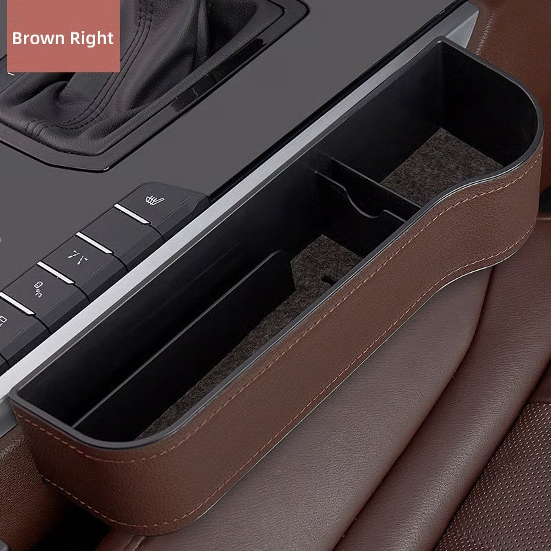 DriveMate – Multi Pocket Leather Car Seat Storage Organizer – Brown / Right Seat / Leather