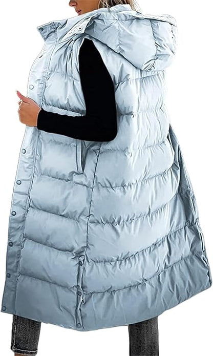 QuiltChic – Women's Long Puffer Vest with Hood – image 14