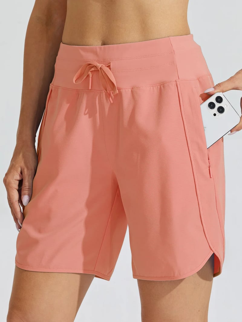 AthletiQ – Women’s Active High Rise Running Shorts – Coral / XS