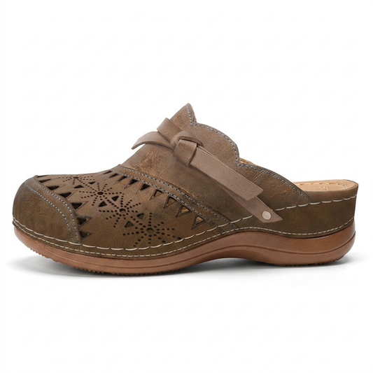 Rosalie — Laser-Cut Clog with Bow Detail – TAUPE / EU 35 / UK 2.5 / US 5.5