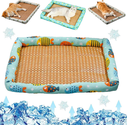 CoolNest – Breathable Rattan Cooling Pet Bed – Ocean Fish / S (40*30cm)