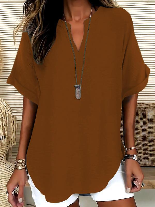 GraceFit – Elegant Comfort Blouse – Copper Brown / S（4-6）
