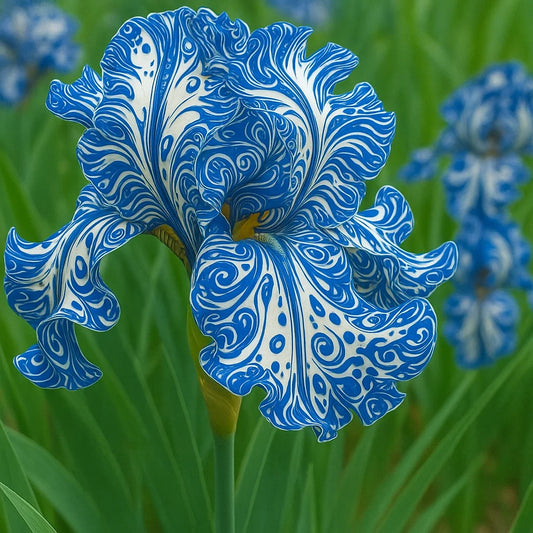 BloomAura – Exotic Tall Bearded Iris Flower – Blue and white porcelain / 2 Iris Rhizomes
