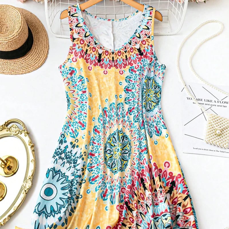 BreezeOra | Casual Sleeveless A-Line Summer Dress – Yellow / XL