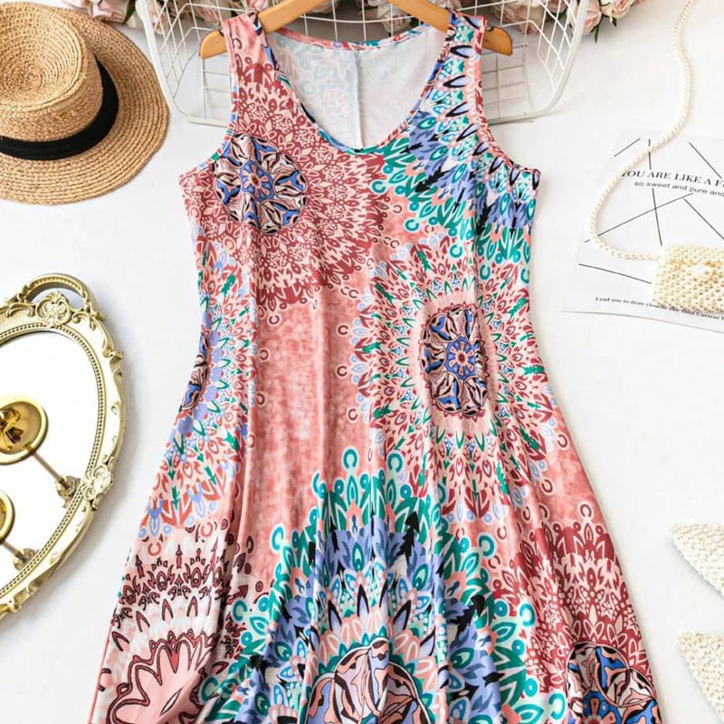 BreezeOra | Casual Sleeveless A-Line Summer Dress – Pink / XL
