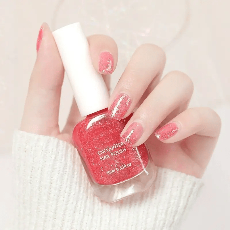 AquaGloss – Non-Toxic Water-Based Nail Polish – Shimmering Peach Pink