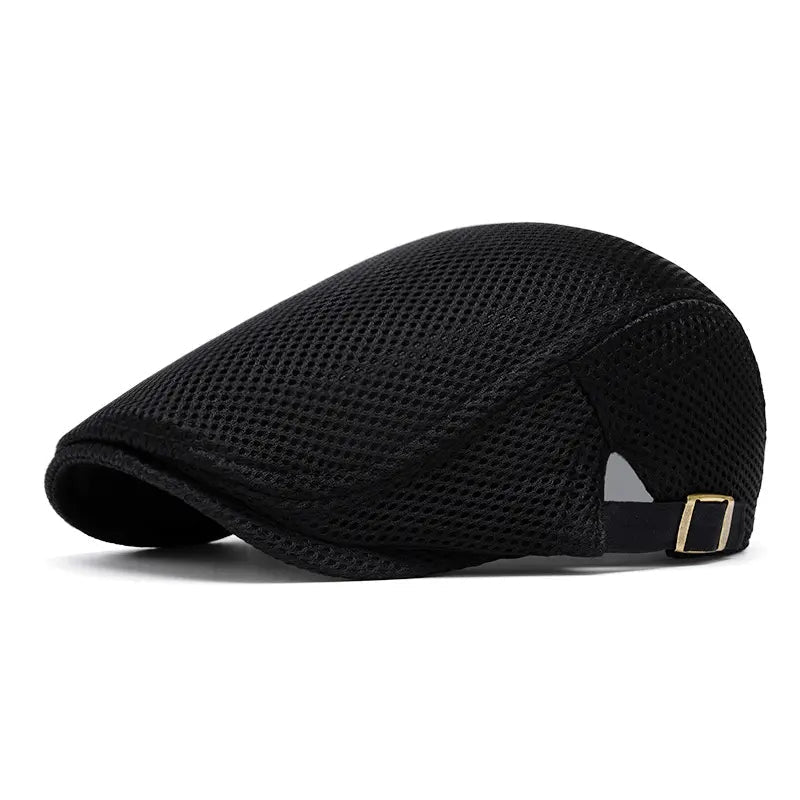 AirWeave – Breathable Mesh Flat Cap for Men – Black / Buy 1