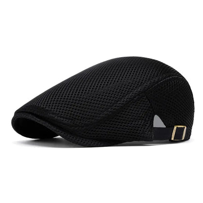 AirWeave – Breathable Mesh Flat Cap for Men – Black / Buy 1