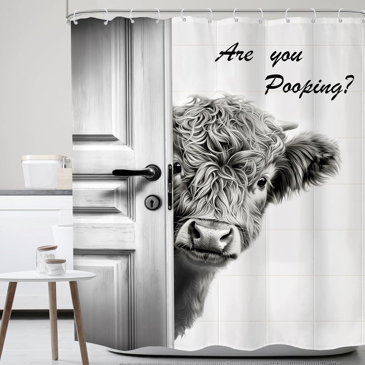 Are You Pooping?" Donkey Shower Curtain – Cow / 71in x 71in
