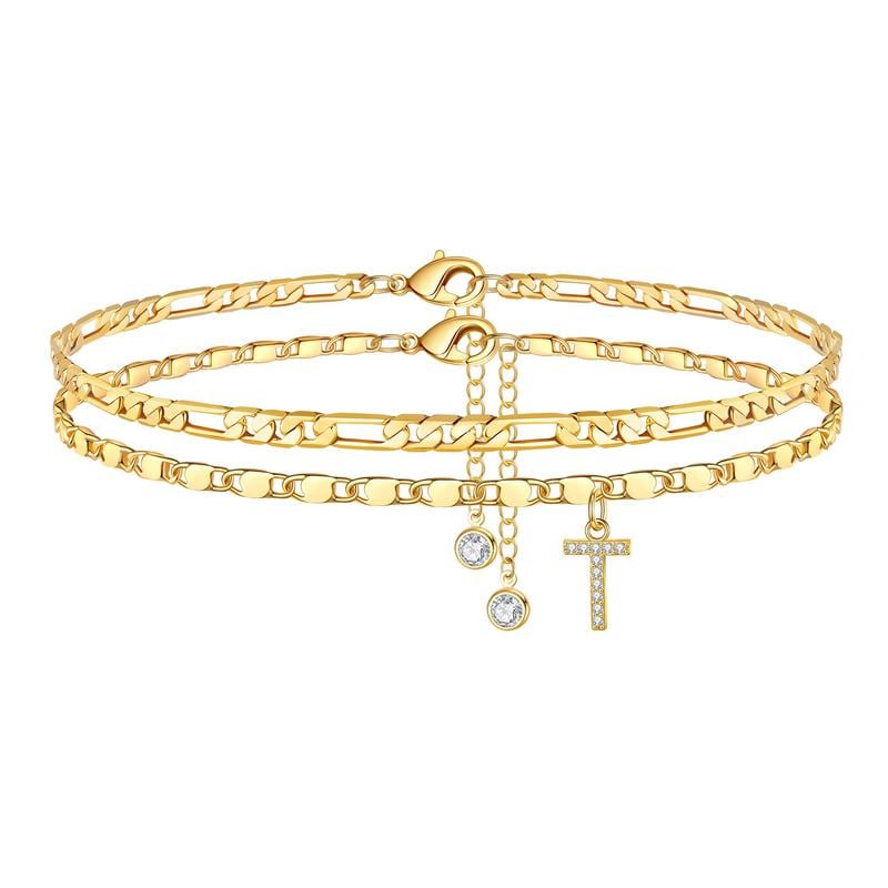 ShineScript – Layered Anklet Bracelets with Letters – Gold / T
